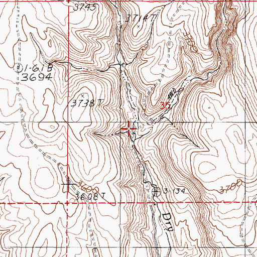 Topographic Map of East Prong Dry Creek, OR