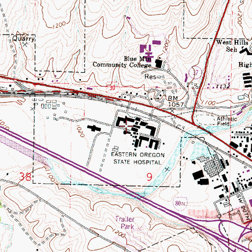Topographic Map of Blue Mountain Recovery Center, OR
