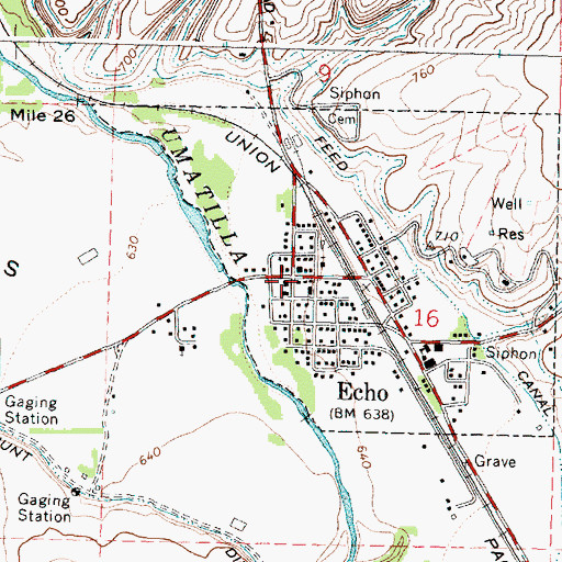 Topographic Map of Echo, OR