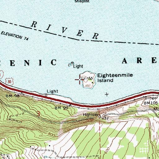 Topographic Map of Eighteenmile Island, OR