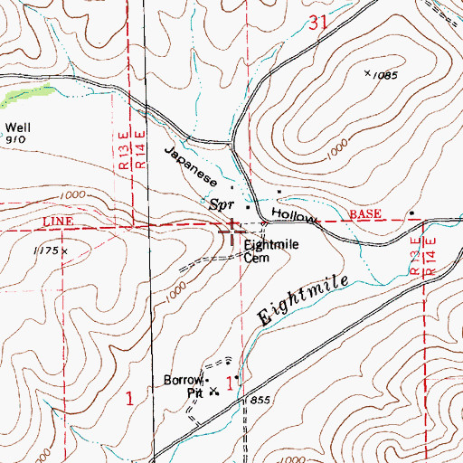 Topographic Map of Eightmile Cemetery, OR