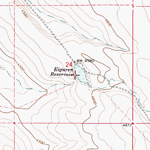 Topographic Map of Eiguren Reservoir, OR