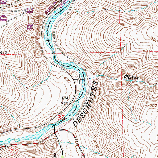Topographic Map of Elder Creek, OR