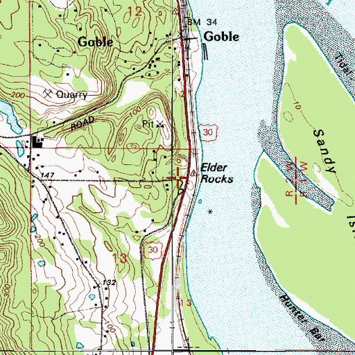 Topographic Map of Elder Rocks, OR