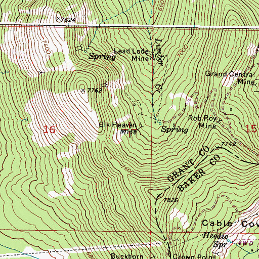 Topographic Map of Elk Heaven Mine, OR