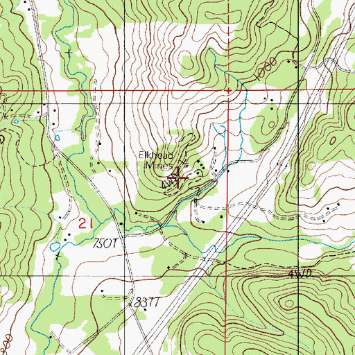 Topographic Map of Elkhead Mines, OR