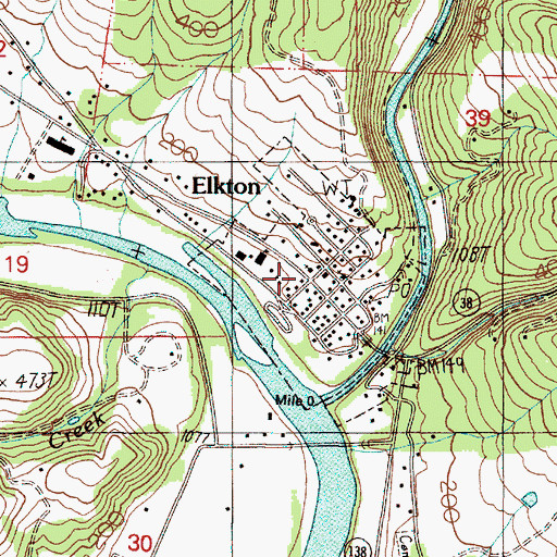 Topographic Map of Elkton, OR