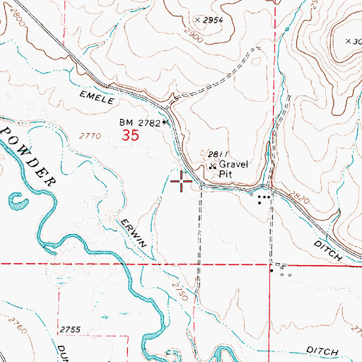 Topographic Map of Emele Ditch, OR
