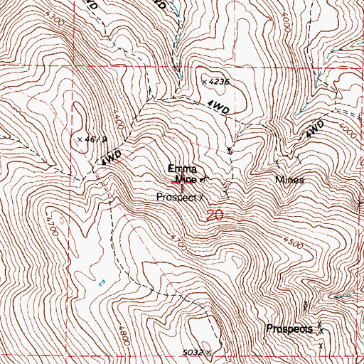 Topographic Map of Emma Mine, OR