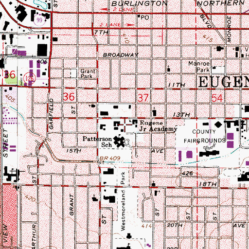 Topographic Map of Eugene Junior Academy (historical), OR