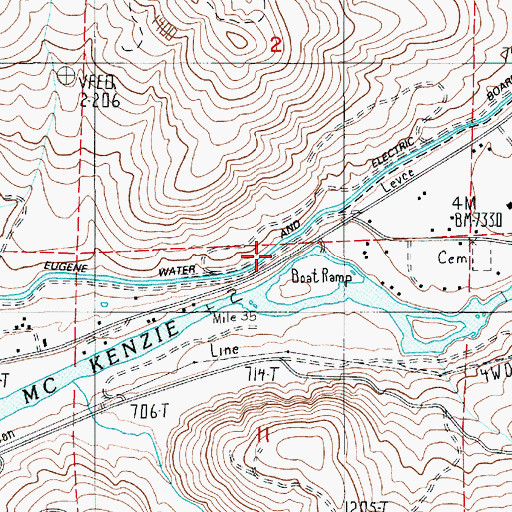 Topographic Map of Eugene Water and Electric Board Canal, OR
