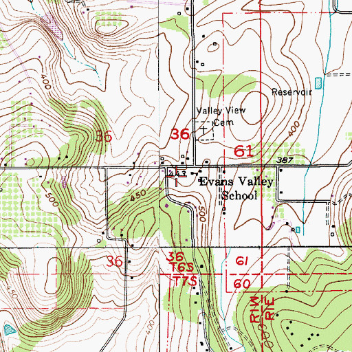 Topographic Map of Evans Valley School (historical), OR