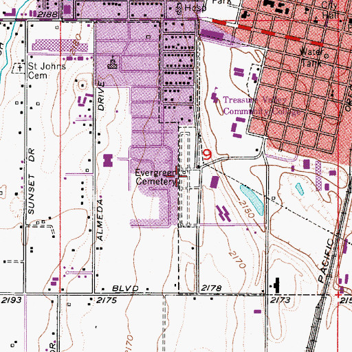 Topographic Map of Evergreen Cemetery, OR