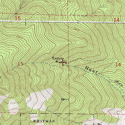 Topographic Map of Excuse Mine, OR