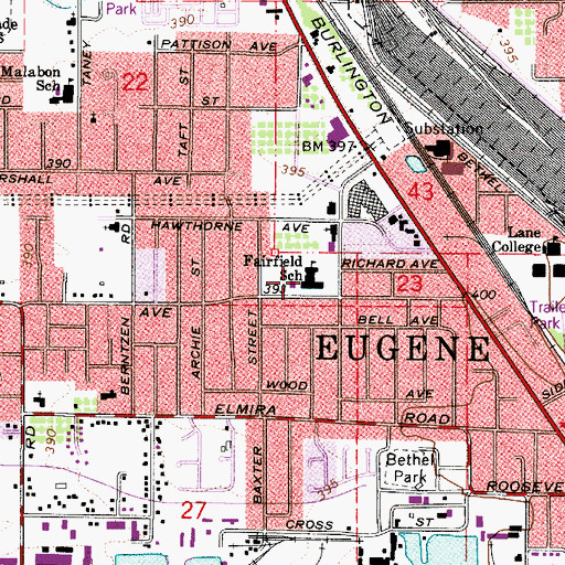 Topographic Map of Fairfield Elementary, OR
