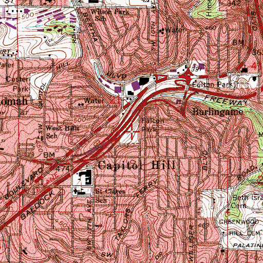 Topographic Map of Falcon Park, OR