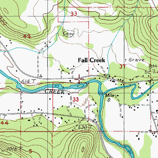 Topographic Map of Fall Creek, OR