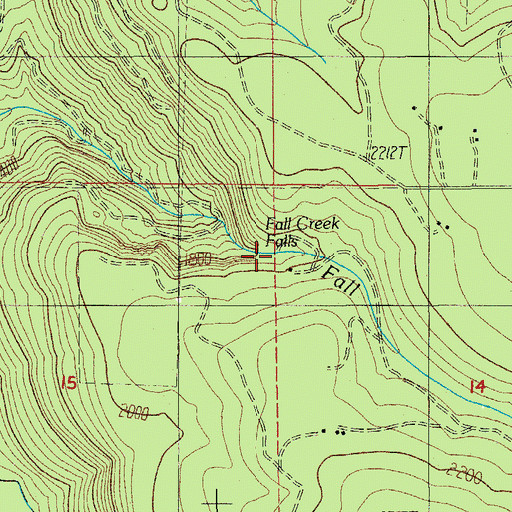 Topographic Map of Fall Creek Falls, OR