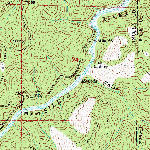 Topographic Map of Falls Creek, OR