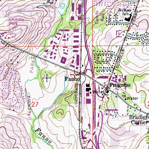 Topographic Map of Fanno, OR
