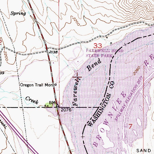 Topographic Map of Farewell Bend, OR