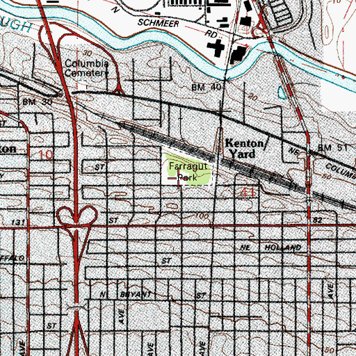 Topographic Map of Farragut City Park, OR
