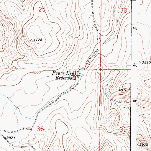 Topographic Map of Fence Line Reservoir, OR