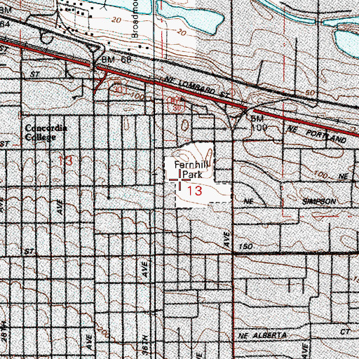 Topographic Map of Fernhill City Park, OR
