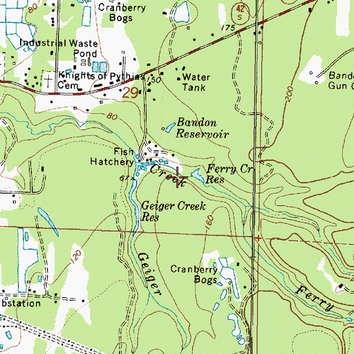 Topographic Map of Ferry Creek Reservoir, OR