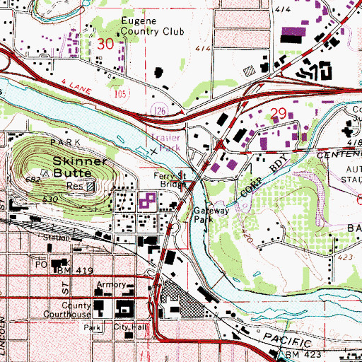 Topographic Map of Ferry Street Bridge, OR