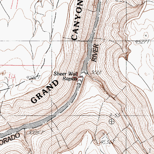 Topographic Map of Sheer Wall Rapids, AZ