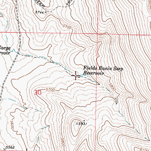 Topographic Map of Fields Basin Seep Reservoir, OR