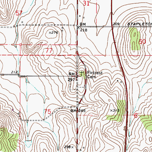 Topographic Map of Fircrest Cemetery, OR