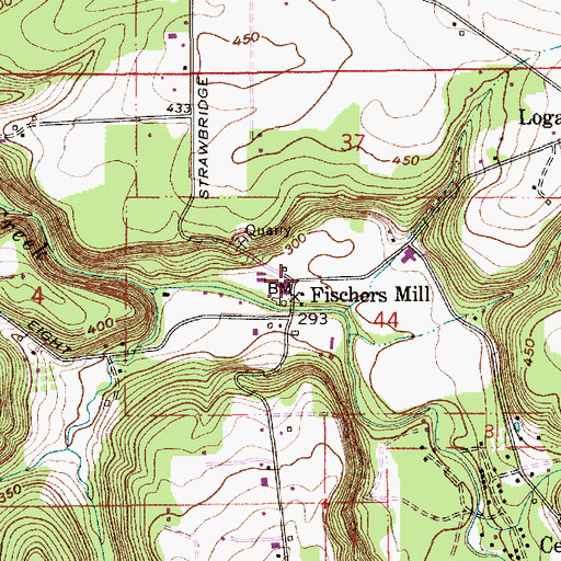 Topographic Map of Fischers Mill, OR