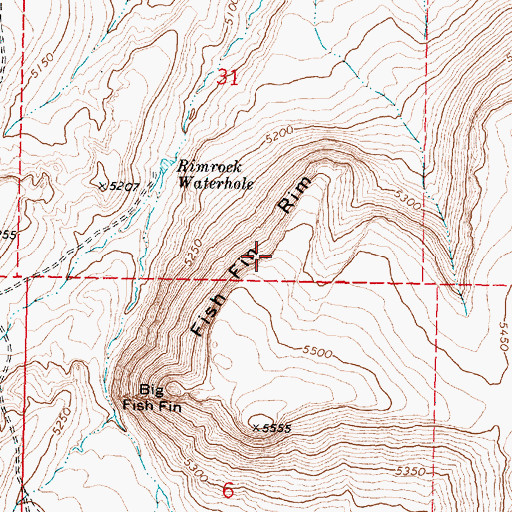 Topographic Map of Fish Fin Rim, OR