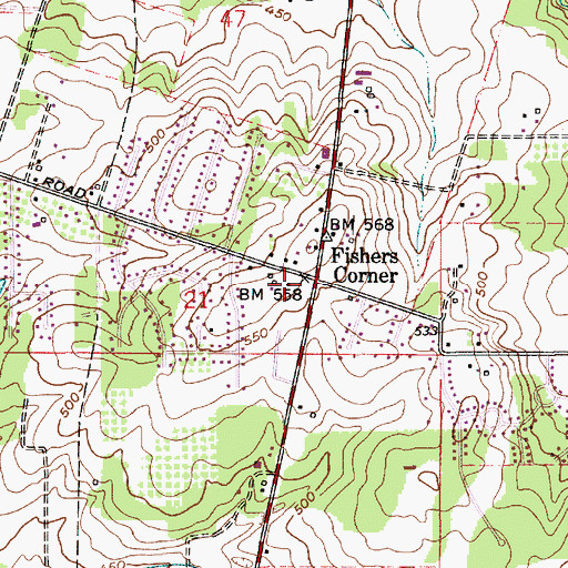 Topographic Map of Fishers Corner, OR