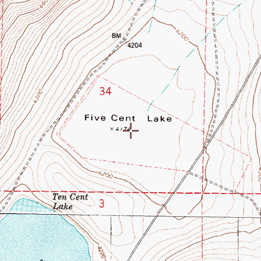 Topographic Map of Five Cent Lake, OR