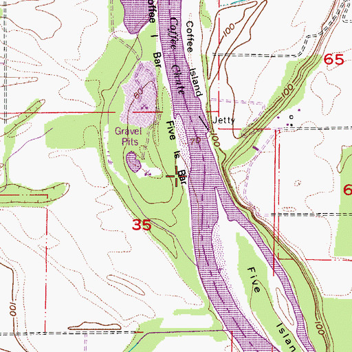 Topographic Map of Five Islands Bar, OR