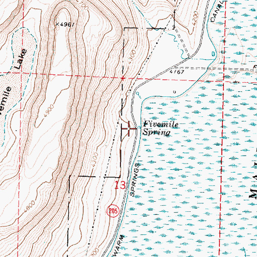 Topographic Map of Fivemile Spring, OR