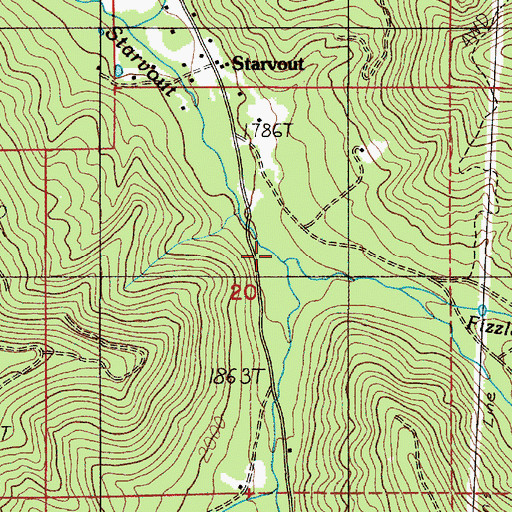 Topographic Map of Fizzleout Creek, OR