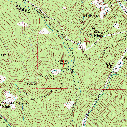 Topographic Map of Flowing Well, OR