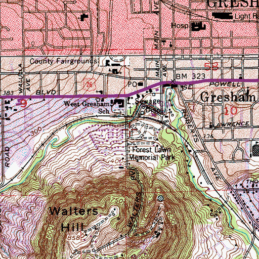 Topographic Map of Forest Lawn Memorial Park, OR