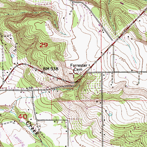 Topographic Map of Forrester Cemetery, OR
