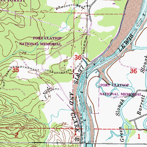 Topographic Map of Fort Clatsop National Memorial (historical), OR