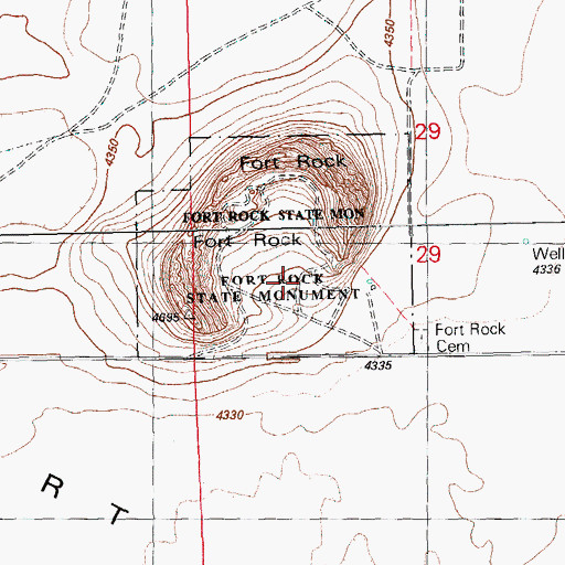 Topographic Map of Fort Rock State Park, OR