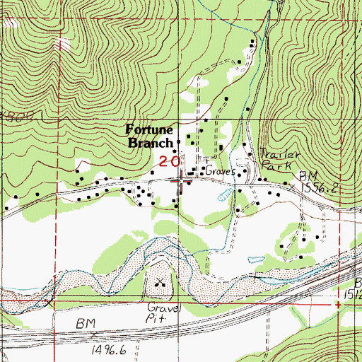 Topographic Map of Fortune Branch, OR