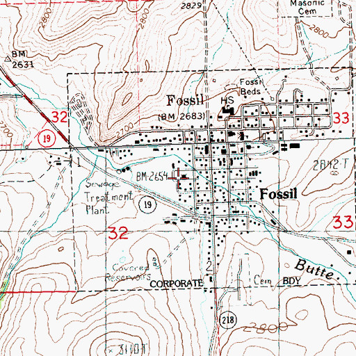 Topographic Map of Fossil, OR