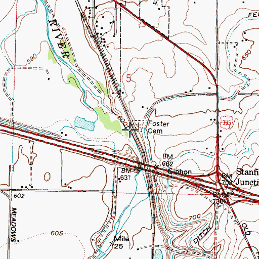 Topographic Map of Foster Cemetery, OR