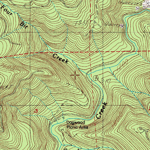 Topographic Map of Four Bit Creek, OR