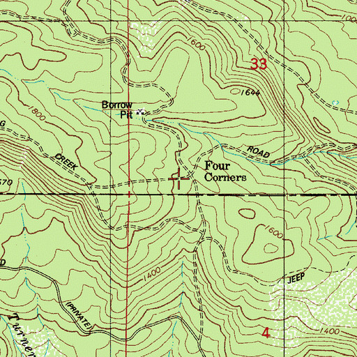 Topographic Map of Four Corners, OR